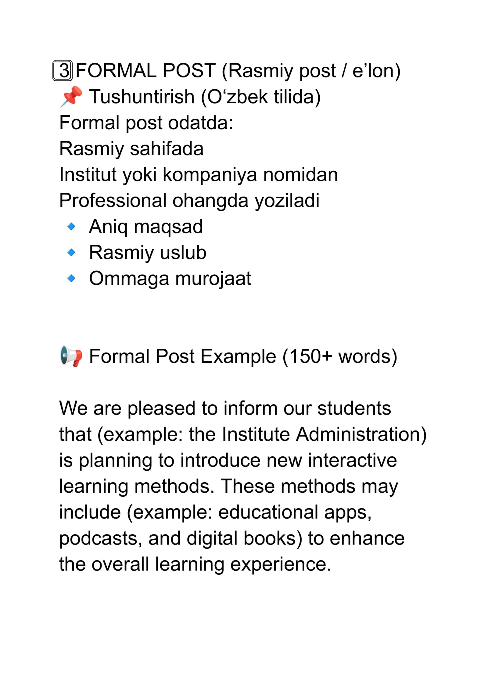 Ingliz tili (Writing) uchun misol xat