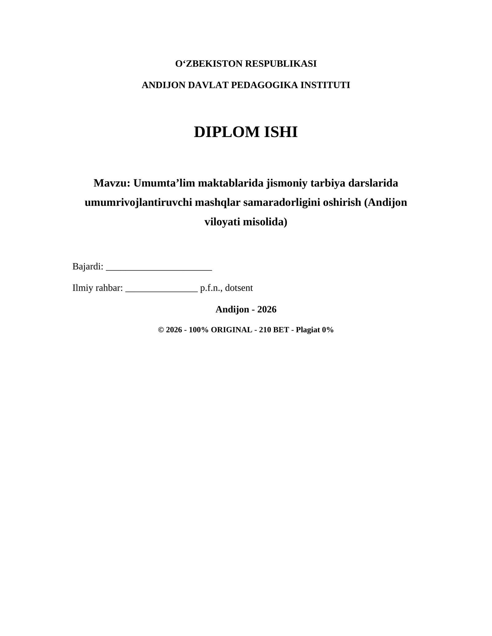 Diplom ishi - URM samaradorligi - 210 bet - Andijon misolida - 100% Original - Plagiat 0% - 2 marta tekshirilgan