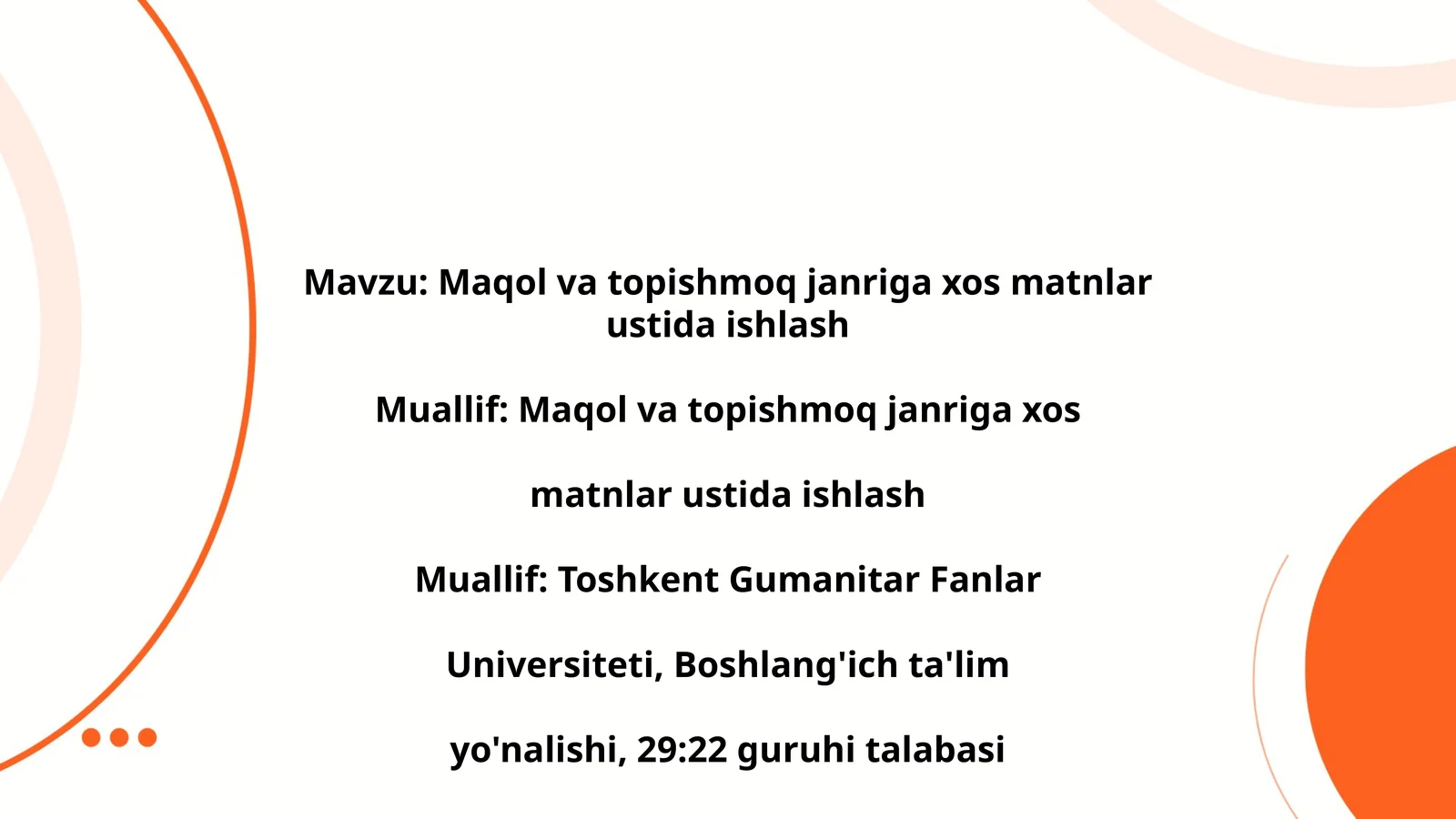 Maqol va topishmoq janriga xos matnlar ustida ishlash