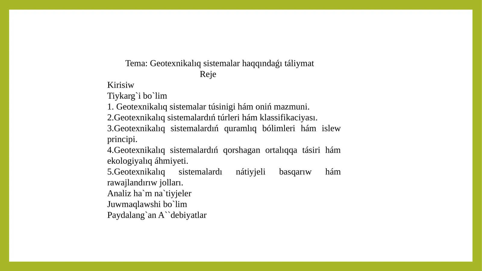 Geotexnikalıq sistemalar haqqındaǵı táliymat