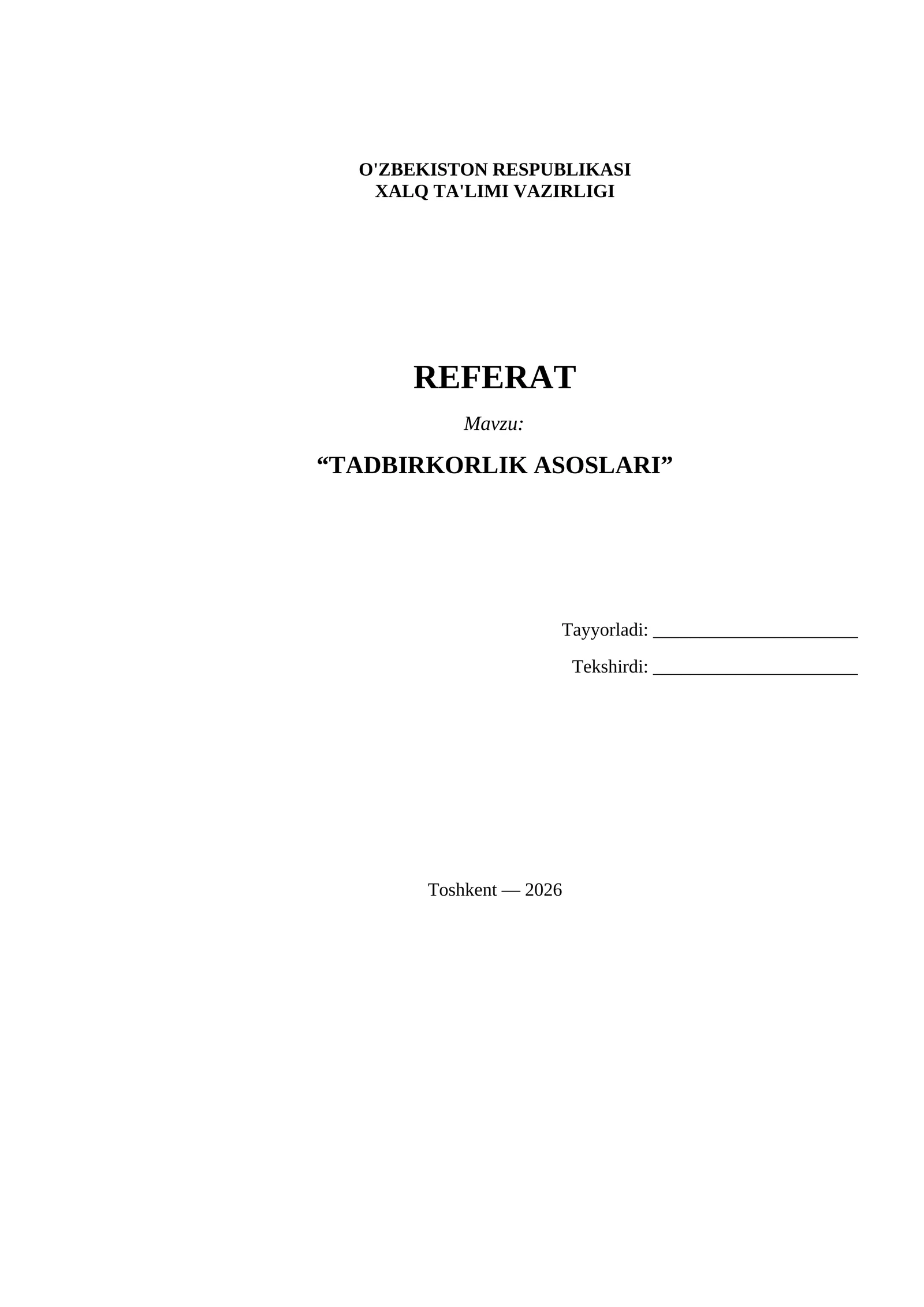 Referat Tadbirkorlik asoslari