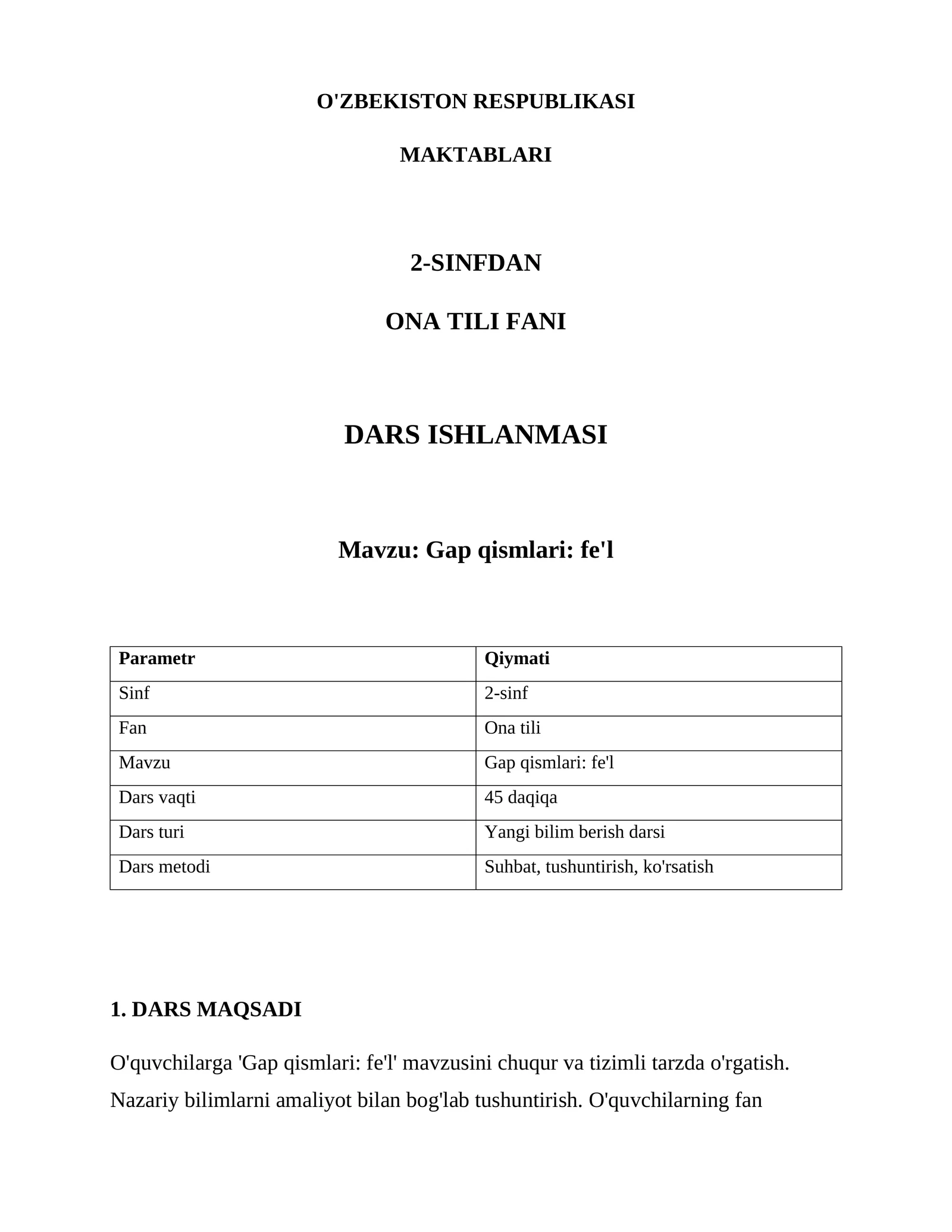 Gap qismlari: fe'l