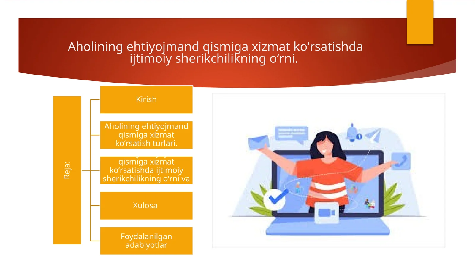 Aholining ehtiyojmand qismiga xizmat koʻrsatishda ijtimoiy sherikchilikning oʻrni.
