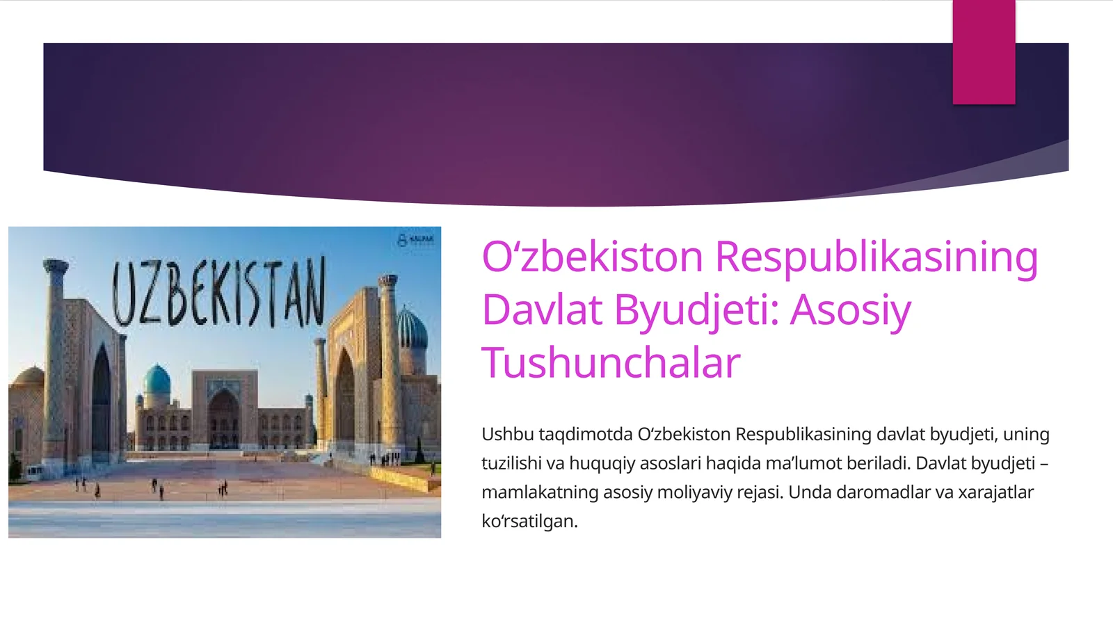 O‘zbekiston Respublikasining Davlat Byudjeti Asosiy Tushunchalar