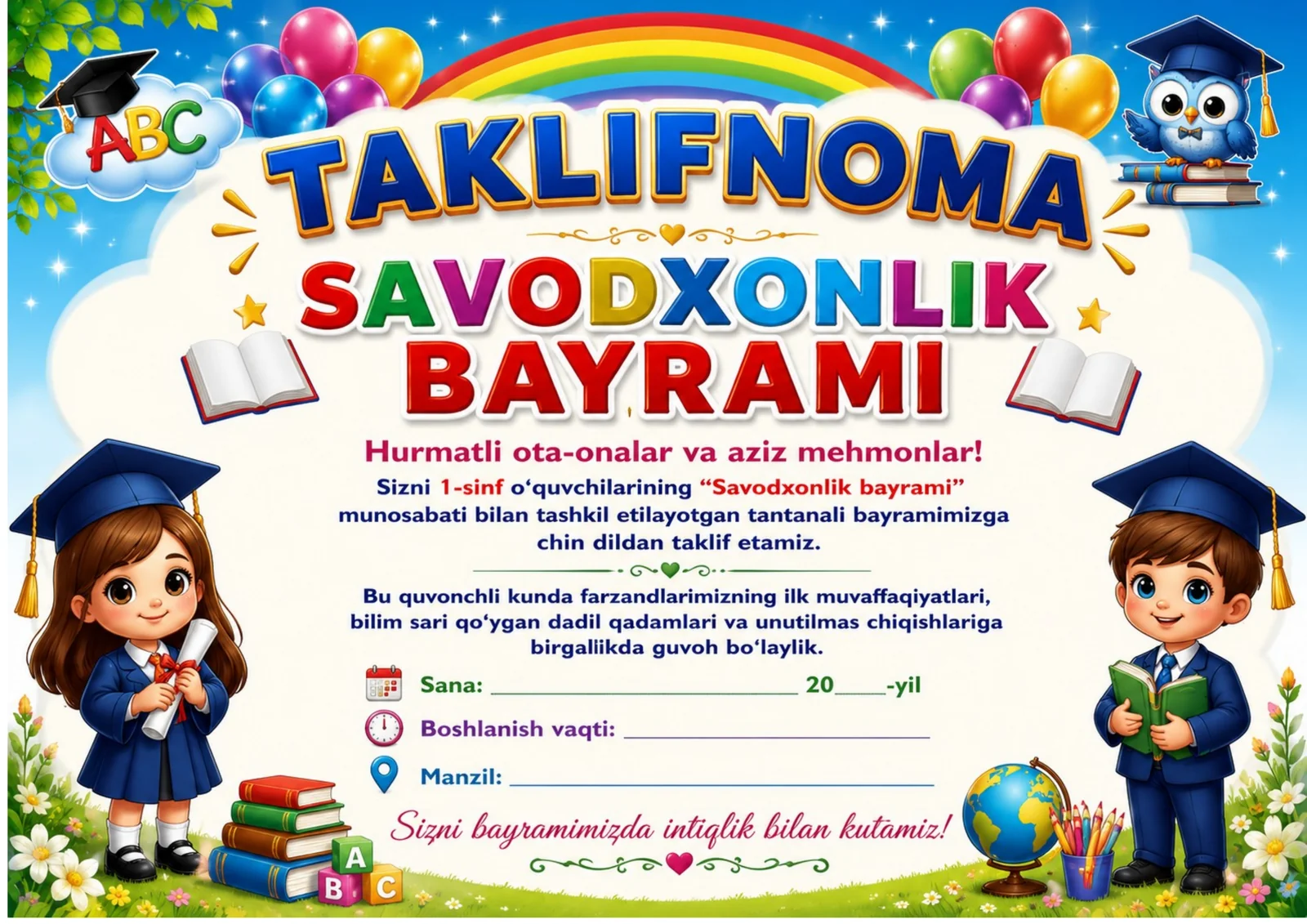 TAKLIFNOMA SAVODXONLIK BAYRAMI 2026 YIL