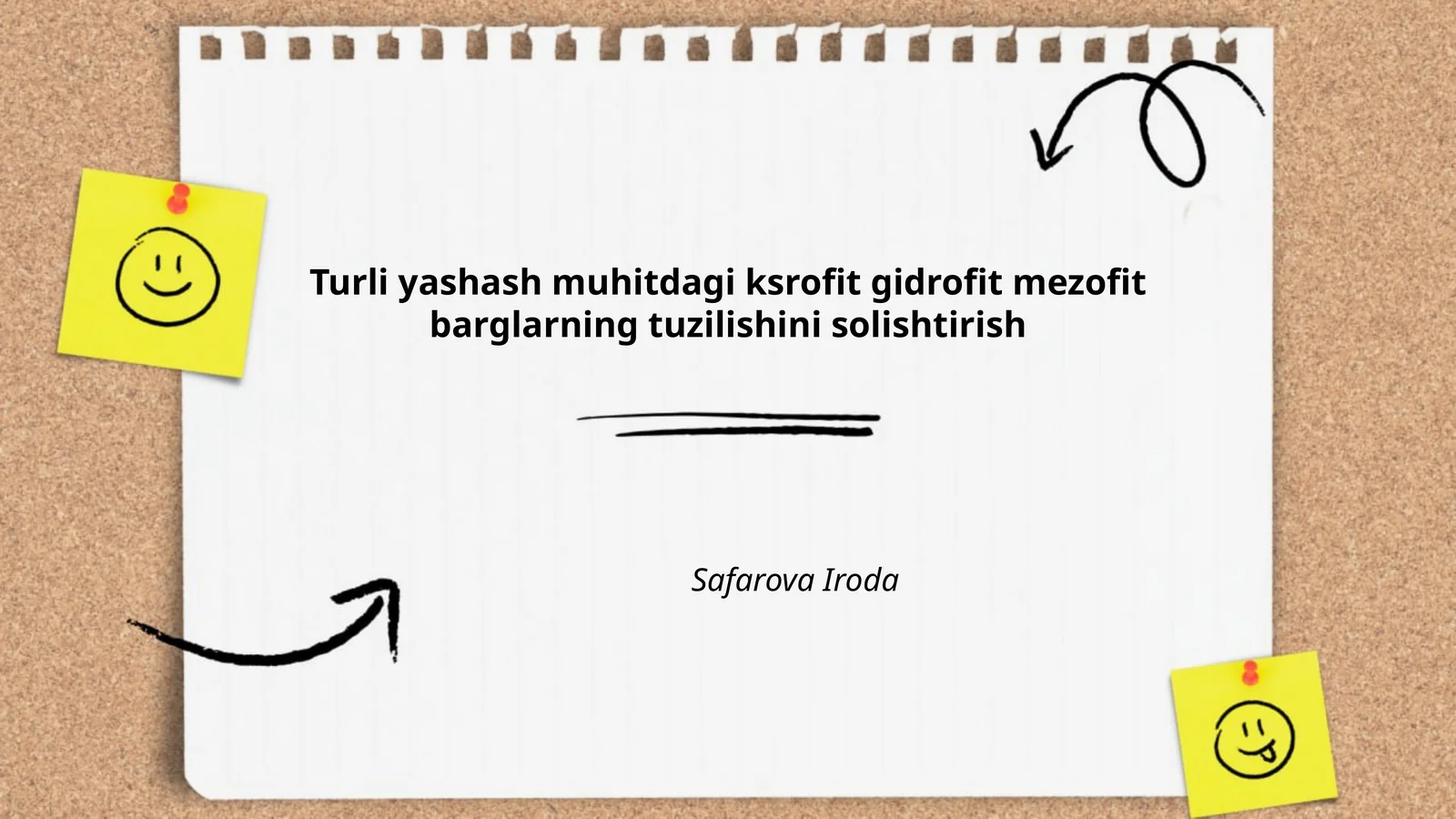 Turli yashash muhitdagi ksrofit gidrofit mezofit barglarning tuzilishini solishtirish