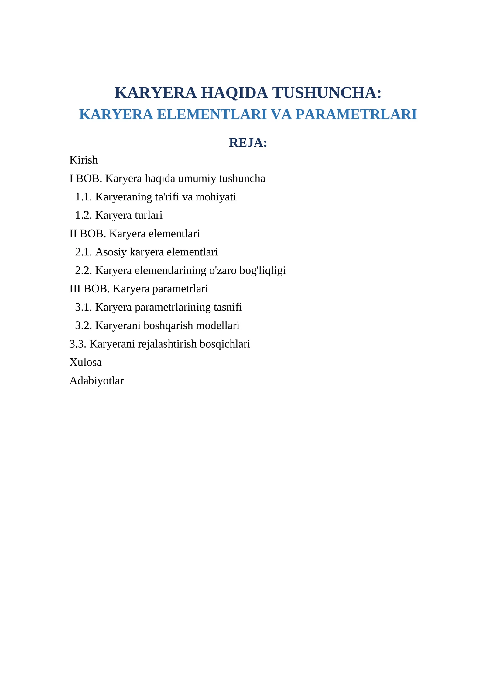 KARYERA HAQIDA TUSHUNCHA