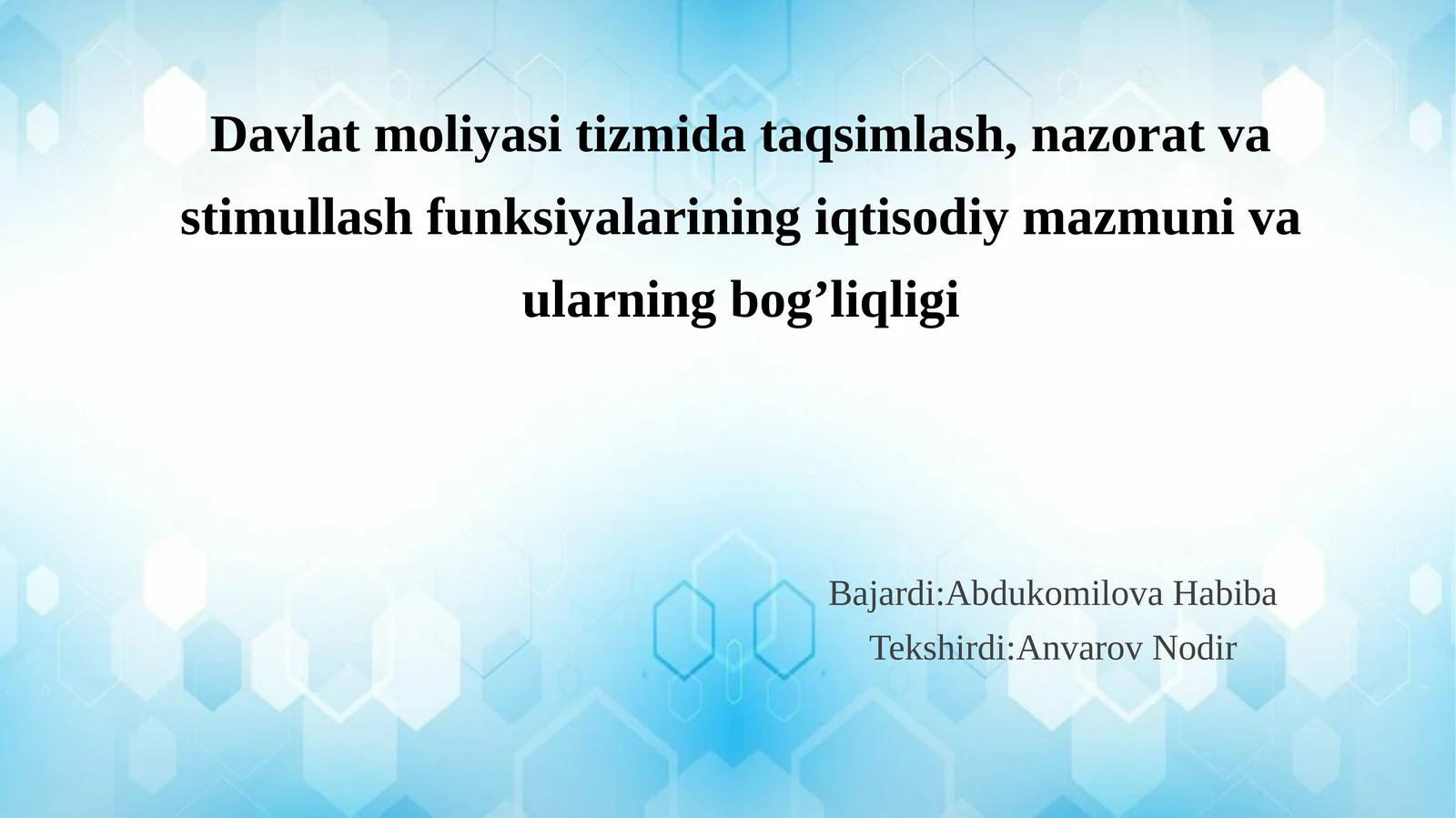 Davlat moliyasi tizimida taqsimlash