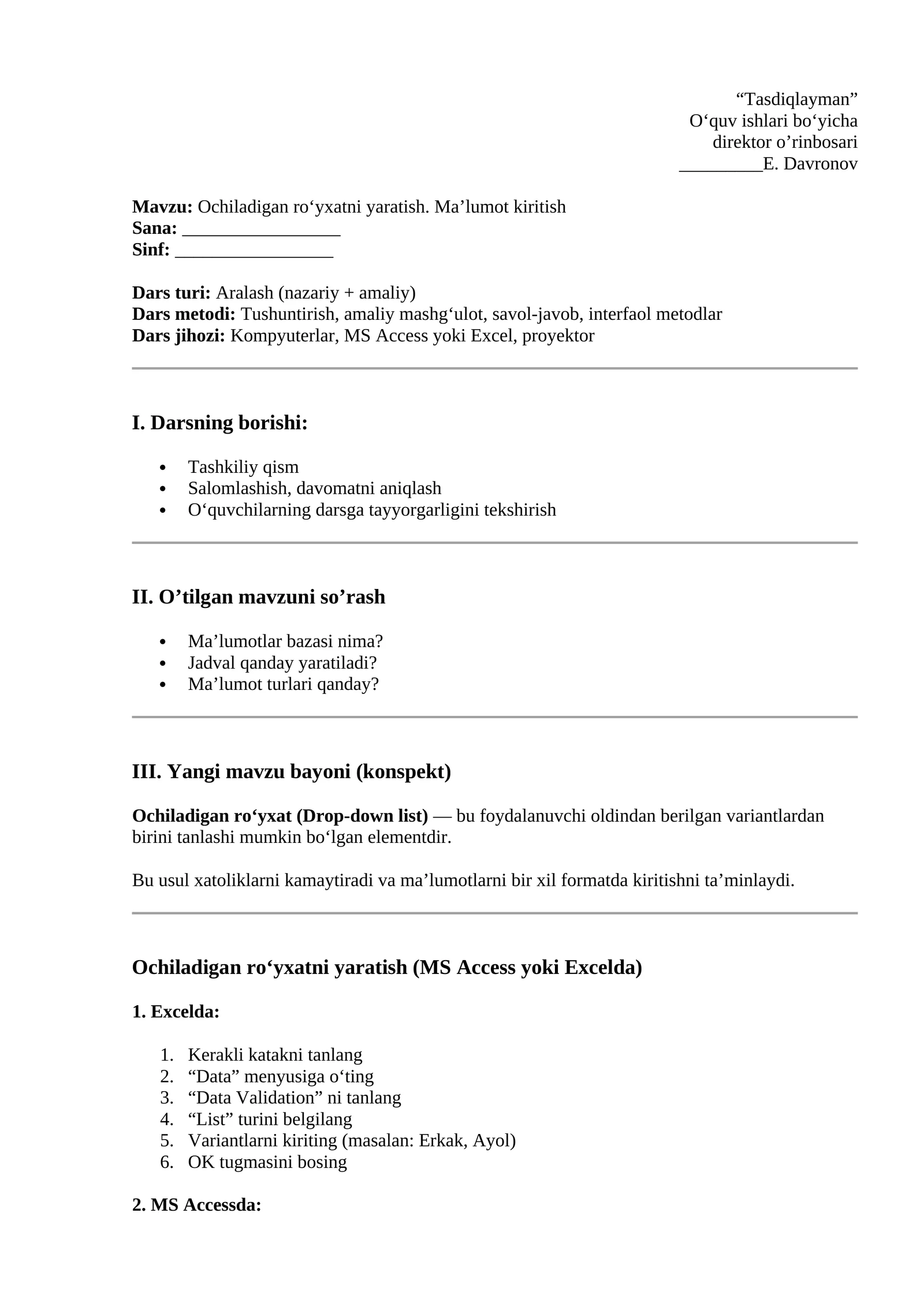 Ochiladigan ro‘yxatni yaratish