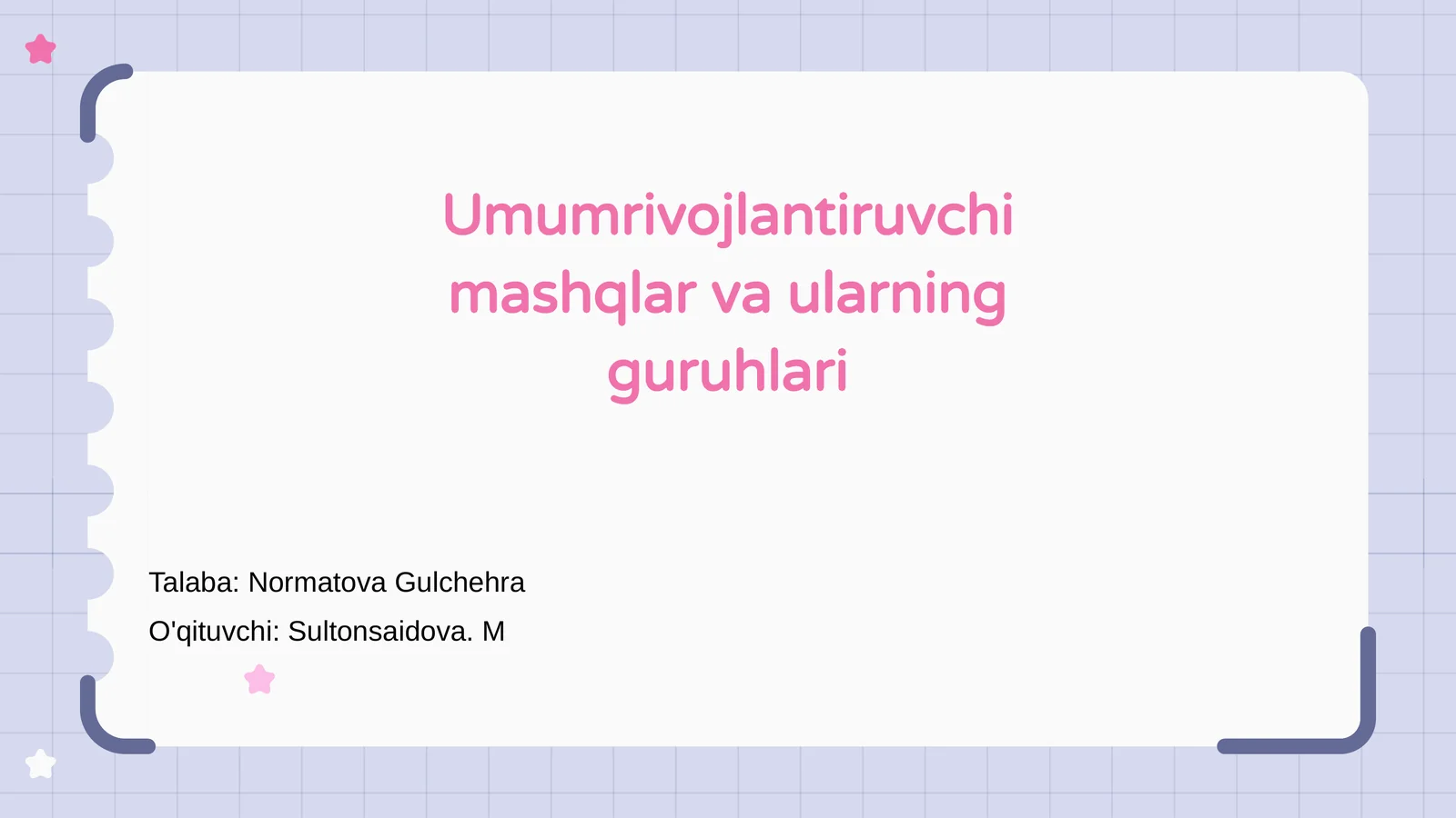 Umumrivojlantiruvchi mashqlar va ularning guruhlari