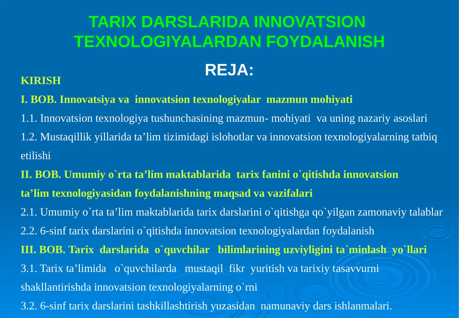Innovatsiya va innovatsion texnologiyalar mazmun mohiyati