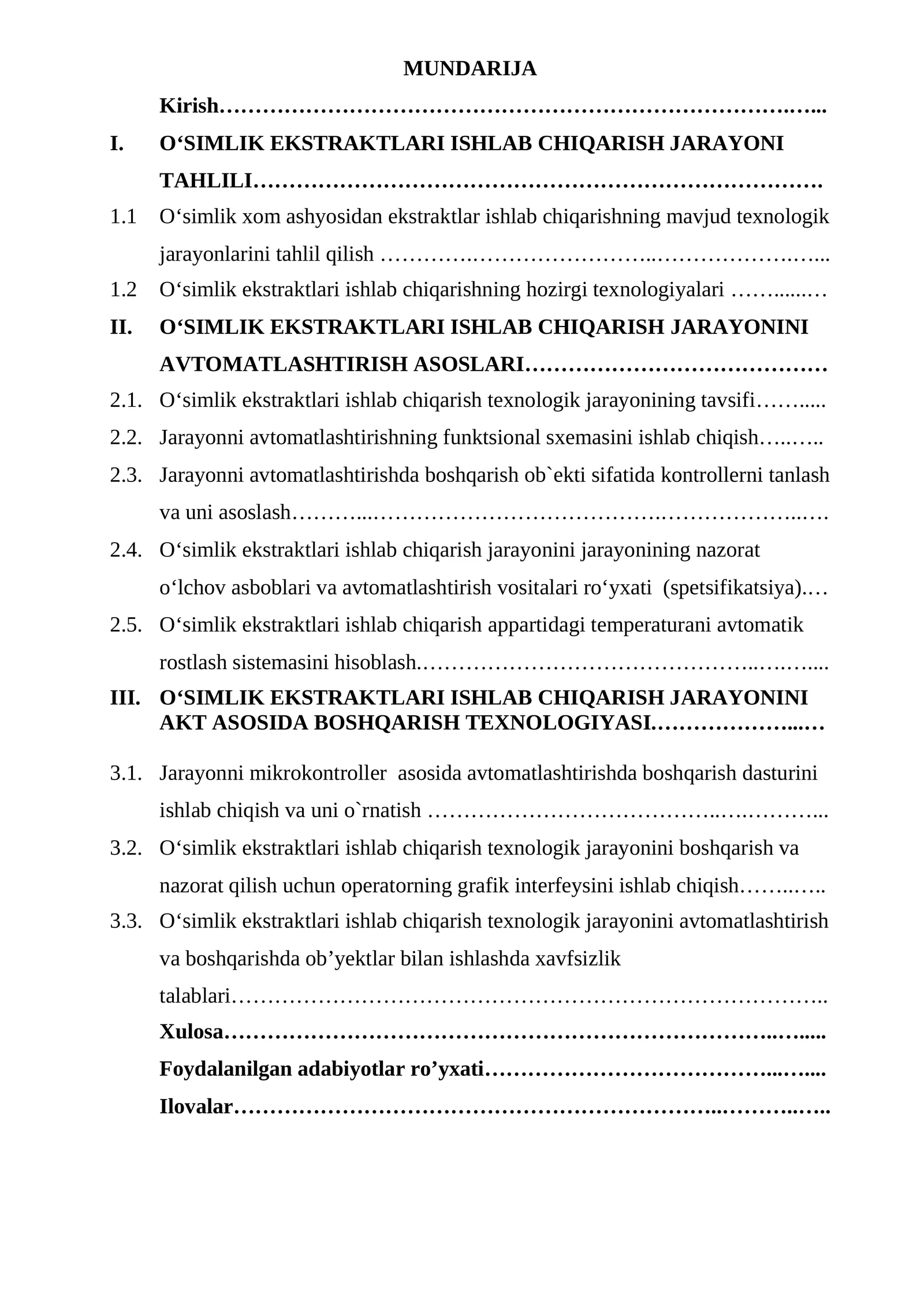 O‘SIMLIK EKSTRAKTLARI ISHLAB CHIQARISH JARAYONI