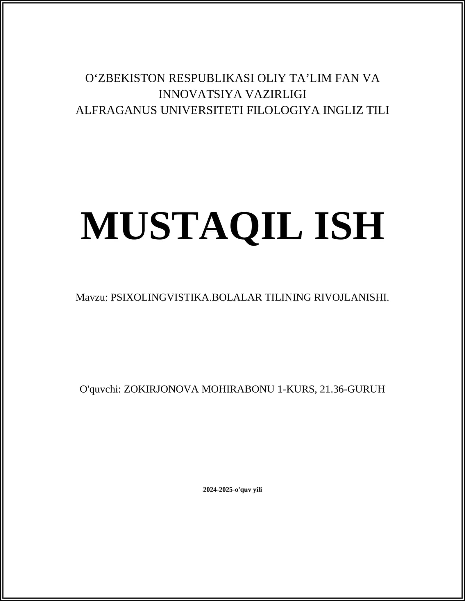 PSIXOLINGVISTIKA.BOLALAR TILINING RIVOJLANISHI