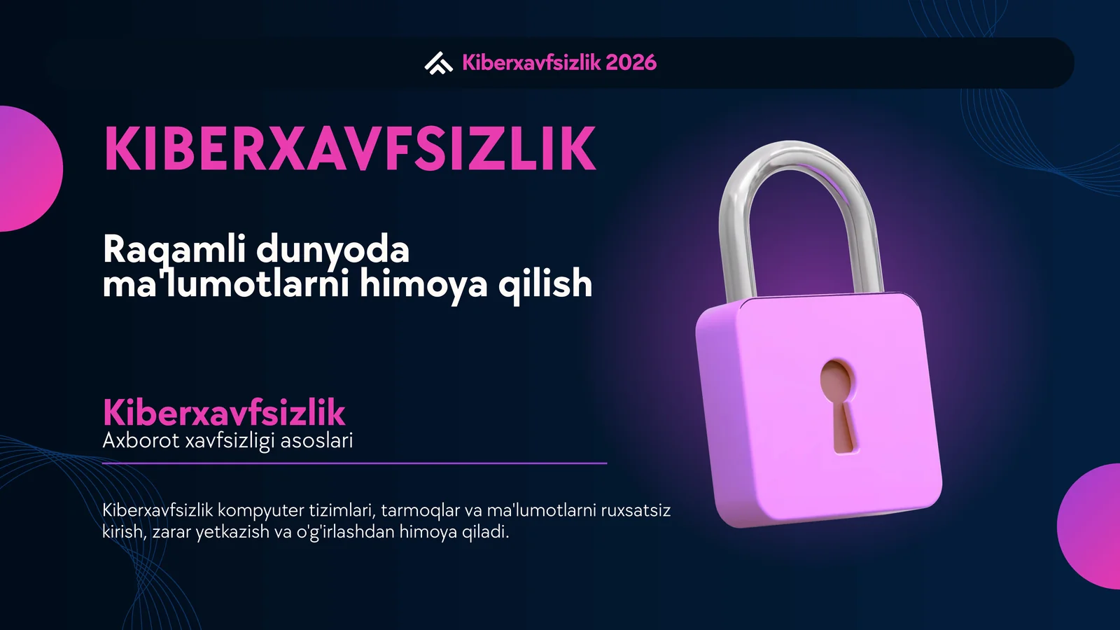 Kiberxavfsizlik asoslari – 12 sahifalik taqdimot