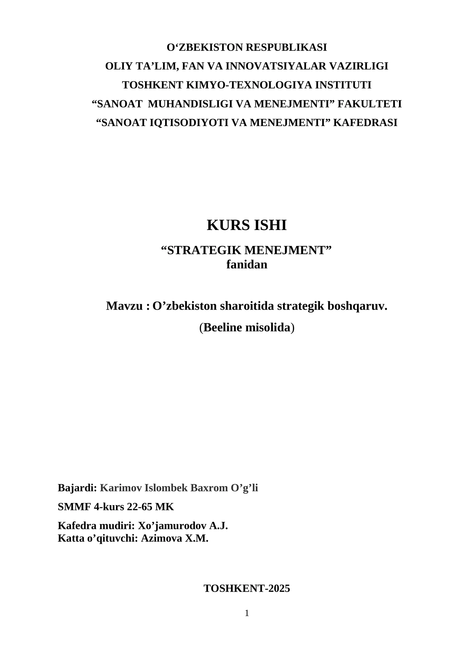 Kurs ishi namuna